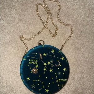Brand New Celestial Velvet Round Bag with Gold Chain